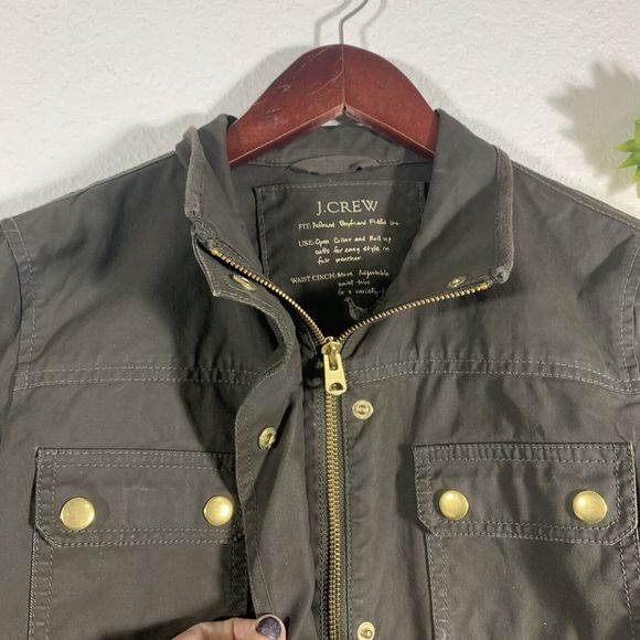 J. Crew Resin Coated Twill Field Olive Green Jacket XS Women’s - Picture 8 of 15